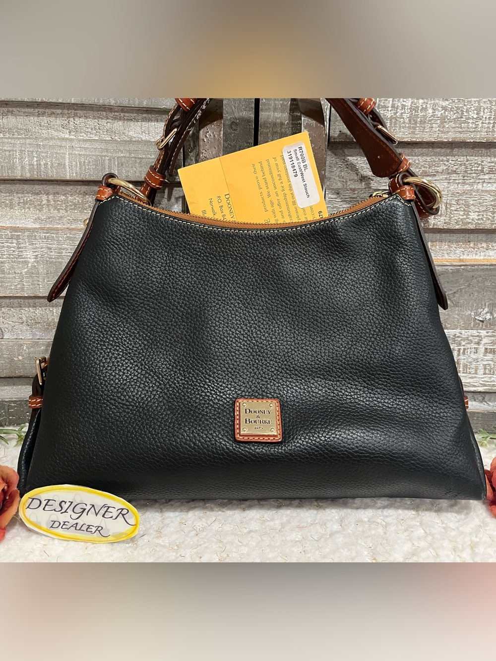 Dooney & BOURKE Pebbled Leather Hobo Shoulder Bag Black With Brown Trim - Picture 3 of 12